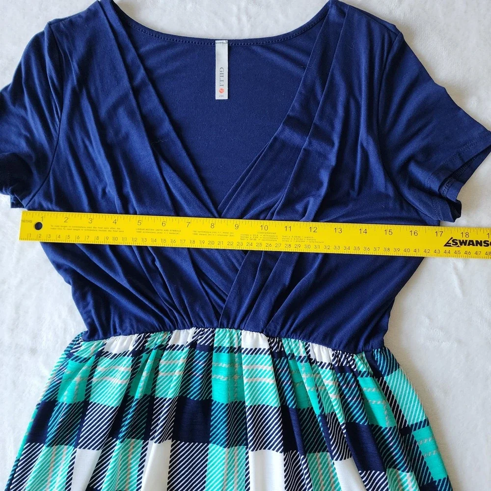 ModCloth‎ Gilli Dress Womens Small  Turquoise Plaid Stretch Comfort Party Office - Picture 9 of 14